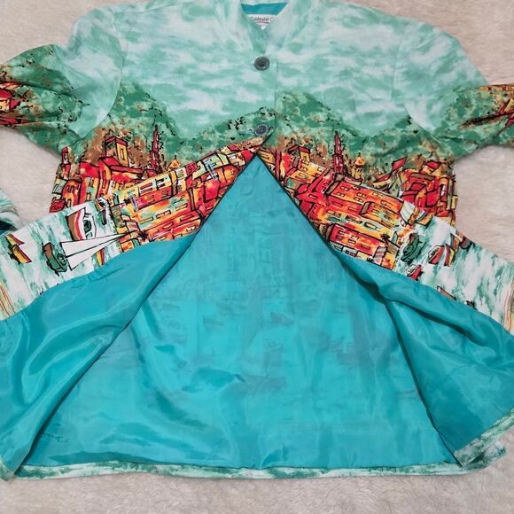 Coldwater Creek Blue with Sailboat Scene Button-Front Linen-Blend Jacket… - Picture 6 of 9